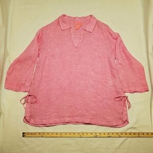 Isaac Mizrahi N.Y. Women's Large 100% Linen Tunic Long Sleeved w/Side Ties Pink
